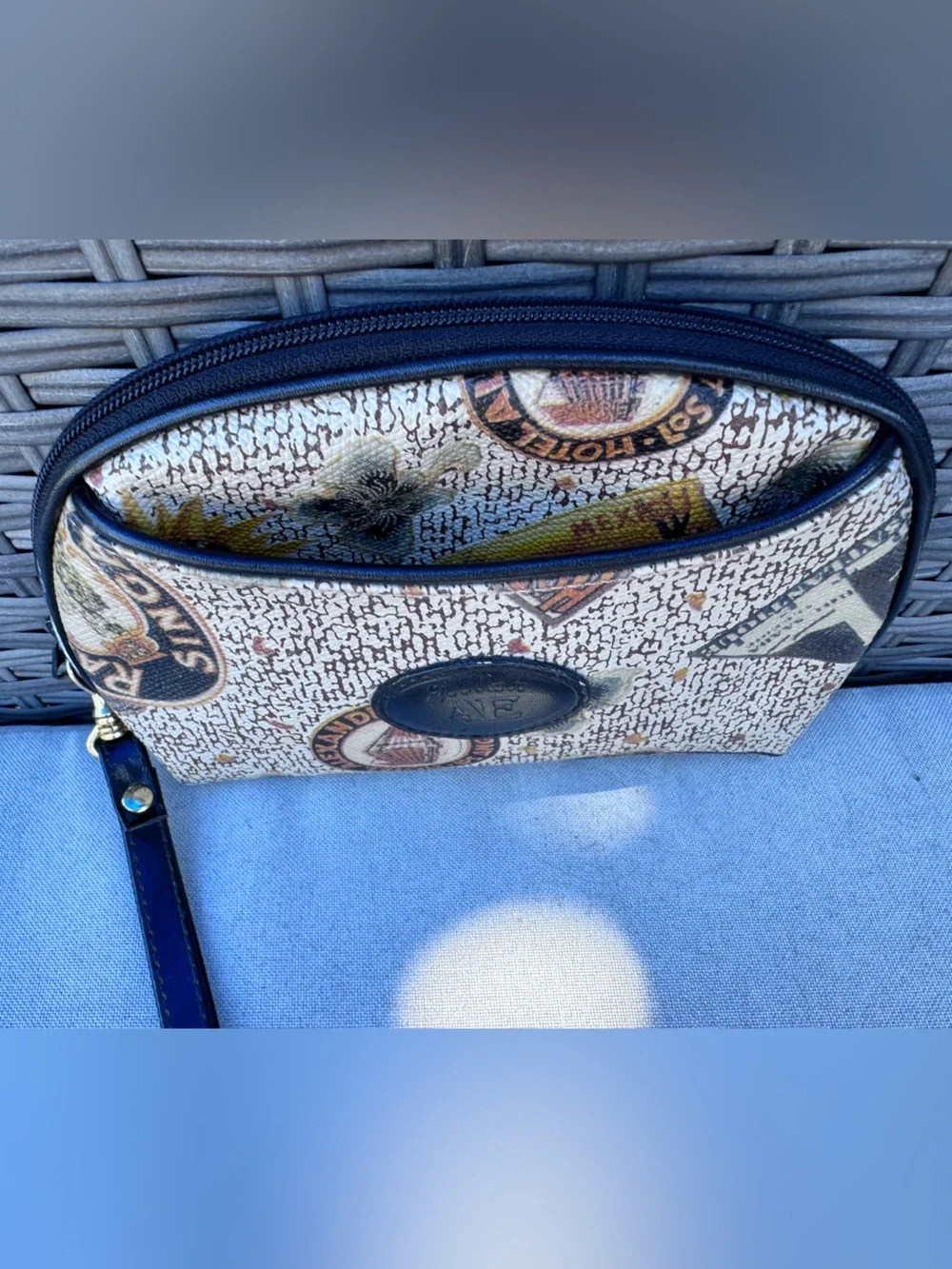 Vintage Allan Edward Travel Print Cosmetic Bag Wristlet